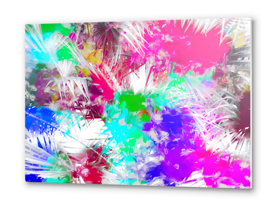 palm leaf with colorful painting abstract background in pink blue green purple Metal prints by Timmy333