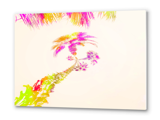 palm tree over the sky in pink purple green yellow Metal prints by Timmy333