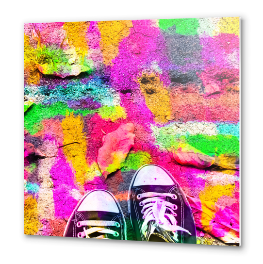 canvas shoes with colorful painting abstract in pink yellow green blue Metal prints by Timmy333