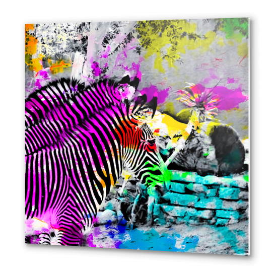 colorful zebra with painting texture abstract in pink yellow blue green Metal prints by Timmy333