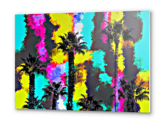 palm tree pattern with painting texture abstract in green blue yellow pink Metal prints by Timmy333