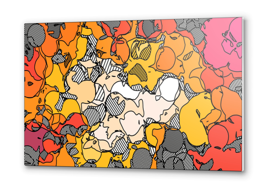 psychedelic graffiti drawing and painting circle pattern in pink orange and yellow Metal prints by Timmy333