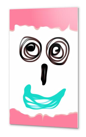 funny face with pink background and blue lip Metal prints by Timmy333