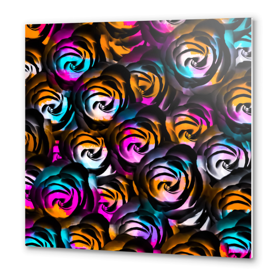 black rose texture abstract with painting abstract in orange pink blue Metal prints by Timmy333