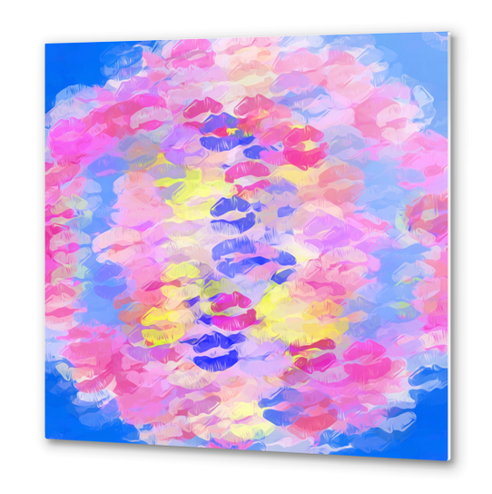 sexy kiss lipstick abstract pattern in pink blue yellow red Metal prints by Timmy333