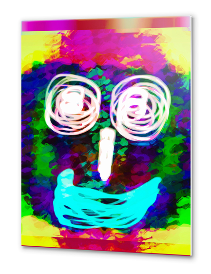 funny face with blue lip and pink green blue kisses abstract background Metal prints by Timmy333