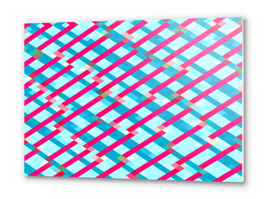 geometric pixel square pattern abstract background in blue pink Metal prints by Timmy333