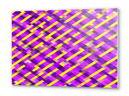 geometric pixel square pattern abstract background in pink purple yellow Metal prints by Timmy333