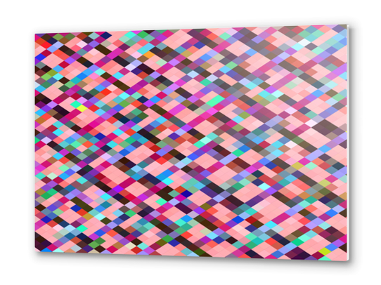 geometric pixel square pattern abstract background in pink purple blue yellow green Metal prints by Timmy333