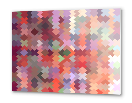 geometric square pixel pattern abstract in red brown green Metal prints by Timmy333