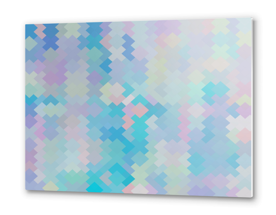 geometric square pixel pattern abstract in blue and pink Metal prints by Timmy333