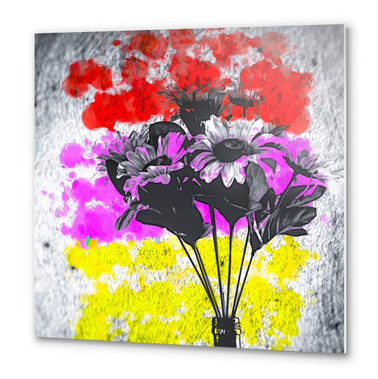 flower with colorful painting abstract background in red pink yellow Metal prints by Timmy333