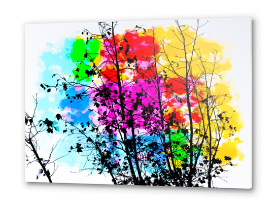 tree branch with splash painting texture abstract background in pink blue red yellow green Metal prints by Timmy333