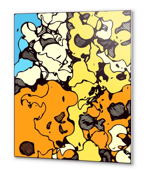 psychedelic graffiti painting abstract in orange yellow and blue Metal prints by Timmy333