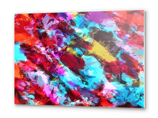 psychedelic geometric pattern painting abstract background in blue red yellow pink Metal prints by Timmy333