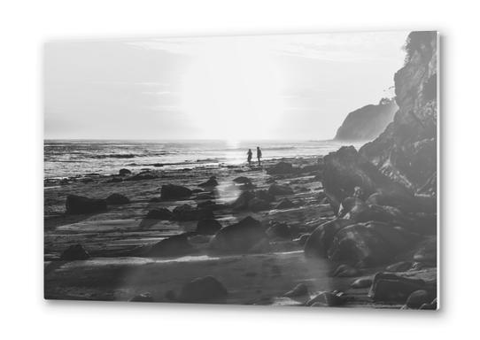 summer sunset at the beach with strong sunlight in black and white Metal prints by Timmy333