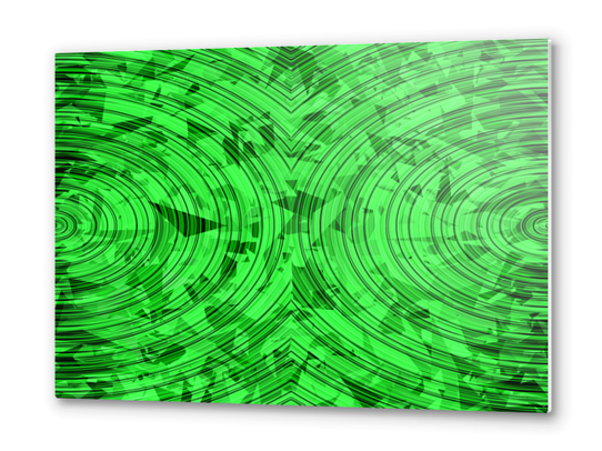 psychedelic geometric circle pattern abstract background in green Metal prints by Timmy333