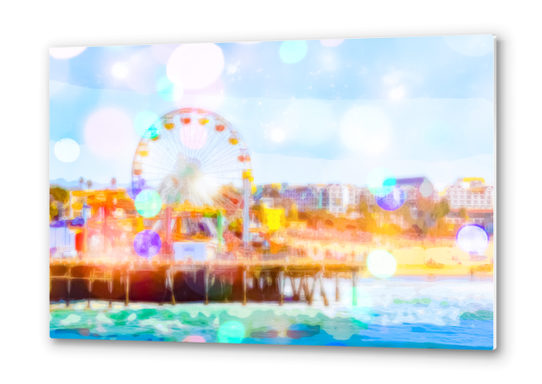 Santa Monica pier, California, USA with colorful bokeh abstract Metal prints by Timmy333