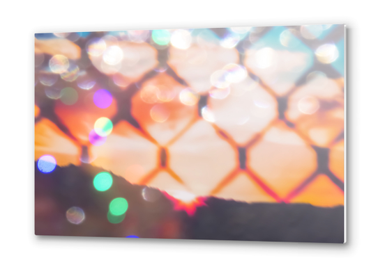 summer sunset sky over the mountain with bokeh light abstract Metal prints by Timmy333