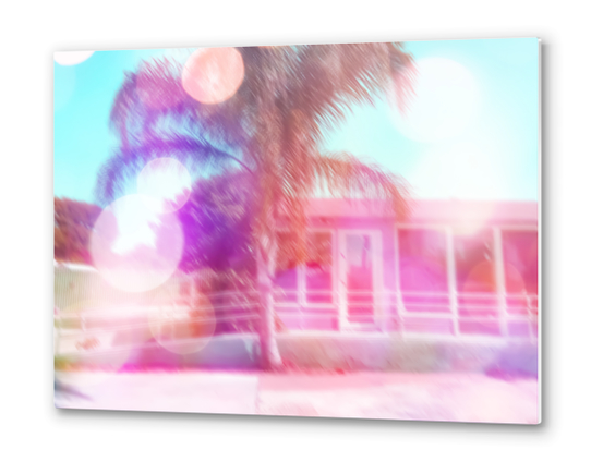 palm tree in the city with colorful bokeh light abstract  Metal prints by Timmy333