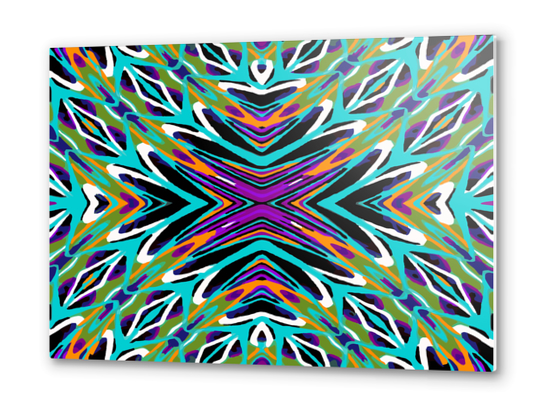 psychedelic geometric graffiti abstract pattern in green blue purple orange Metal prints by Timmy333