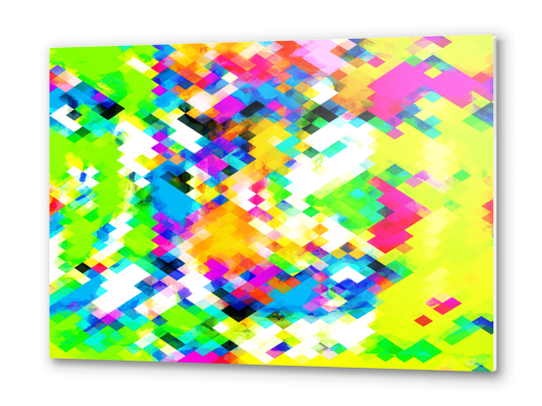 psychedelic geometric pixel abstract pattern in yellow blue green pink Metal prints by Timmy333