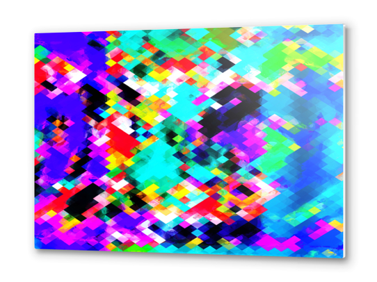 psychedelic geometric pixel abstract pattern in blue green purple pink yellow red Metal prints by Timmy333