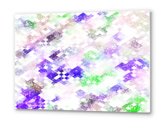 psychedelic geometric pixel abstract pattern in purple green pink Metal prints by Timmy333