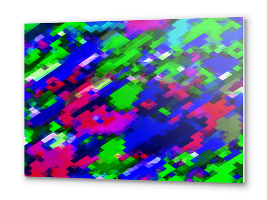 psychedelic geometric square pixel pattern abstract in blue green pink Metal prints by Timmy333