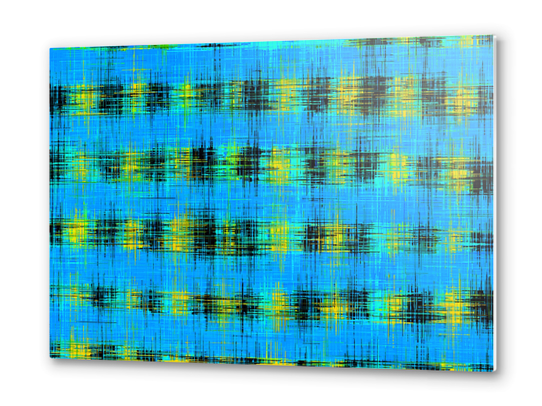 plaid pattern abstract texture in blue yellow black Metal prints by Timmy333