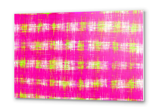 plaid pattern graffiti painting abstract in pink and yellow Metal prints by Timmy333