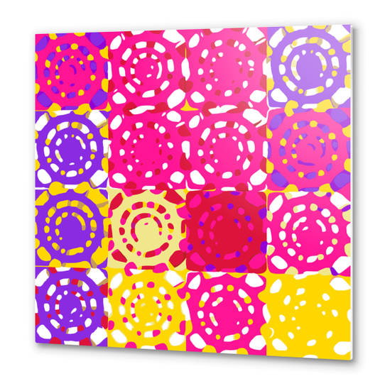 graffiti circle pattern abstract in pink yellow and purple Metal prints by Timmy333