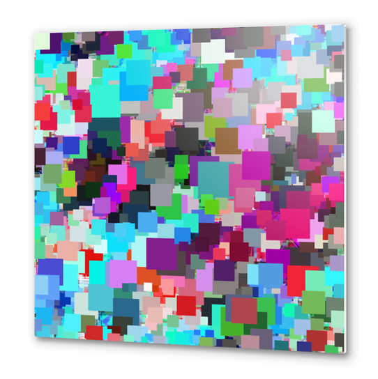 psychedelic geometric square pixel pattern abstract background in pink purple blue green red Metal prints by Timmy333