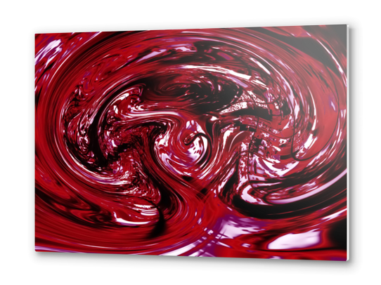 psychedelic spiral line pattern painting abstract background in red Metal prints by Timmy333