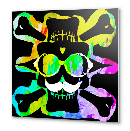 old vintage funny skull art portrait with painting abstract background in green yellow pink blue Metal prints by Timmy333