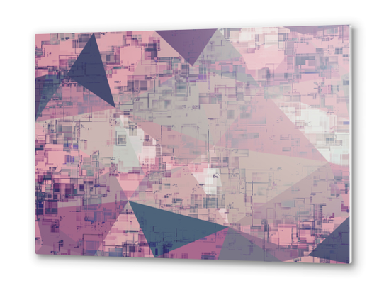 psychedelic geometric triangle polygon pattern abstract in pink and purple Metal prints by Timmy333