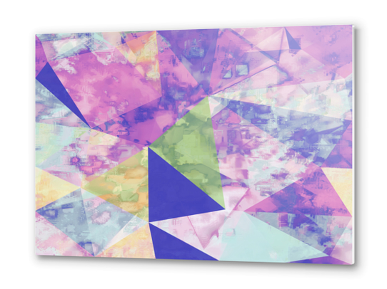 psychedelic geometric triangle polygon pattern abstract background in pink purple blue yellow Metal prints by Timmy333