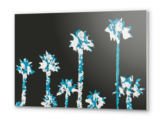 blue and white palm tree with dark blue background Metal prints by Timmy333