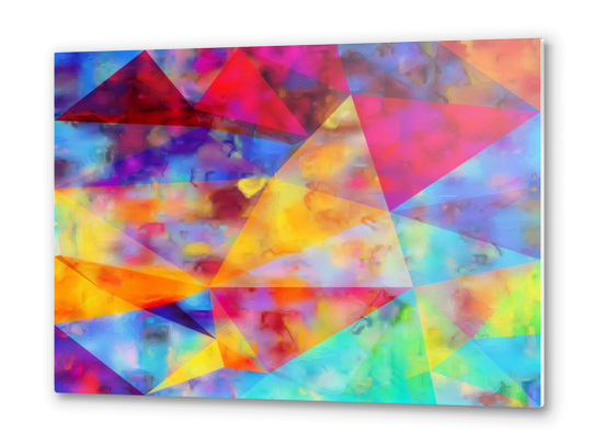 vintage psychedelic triangle polygon pattern abstract in orange yellow red blue purple Metal prints by Timmy333