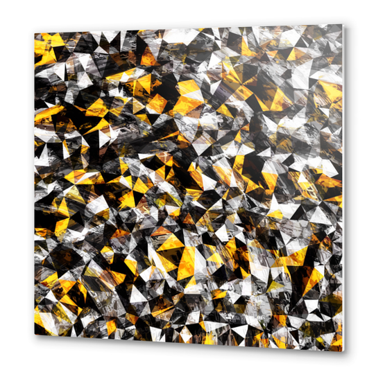 vintage psychedelic geometric triangle polygon pattern abstract in gold yellow and black Metal prints by Timmy333