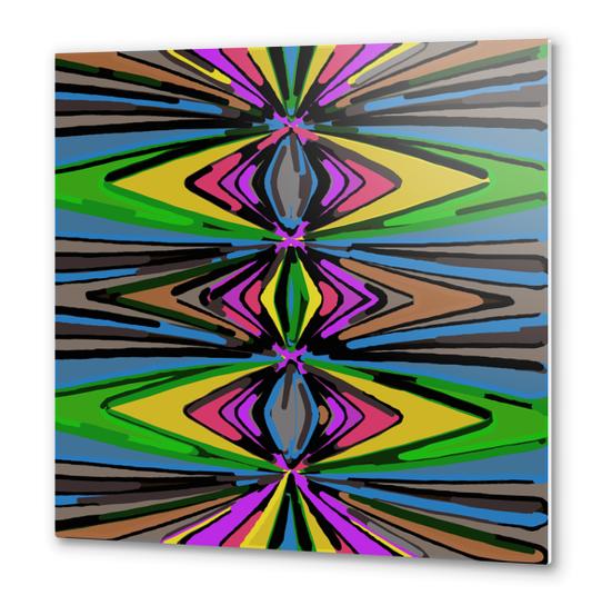 psychedelic geometric graffiti triangle pattern in pink green blue yellow and brown Metal prints by Timmy333