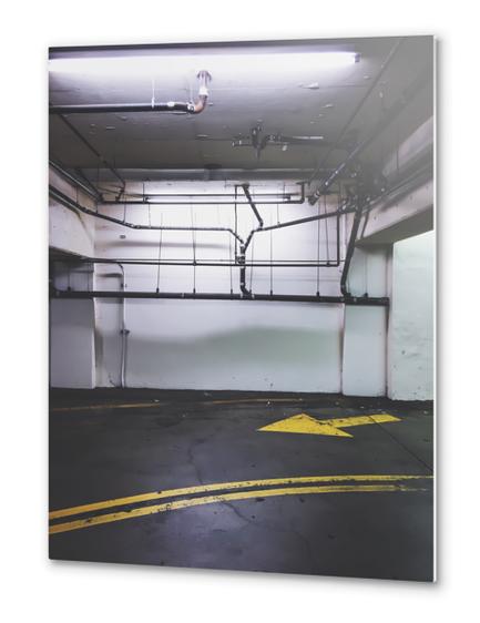 parking lot with the yellow arrow and tubes Metal prints by Timmy333