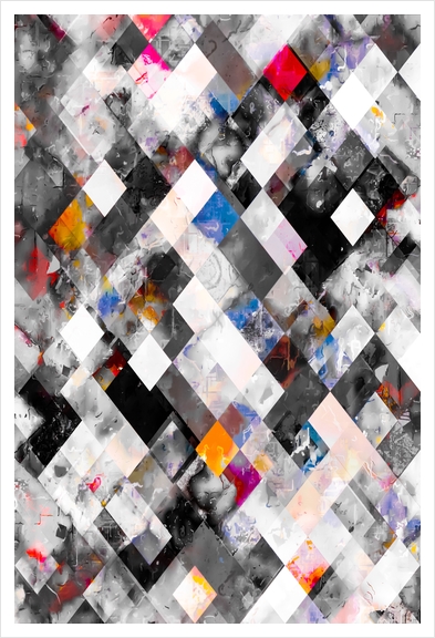 geometric pixel square pattern abstract art in blue pink yellow black and white Art Print by Timmy333