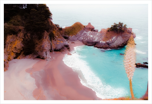 waterfall with ocean view at Mcway Falls, Big Sur, Highway 1, California, USA Art Print by Timmy333