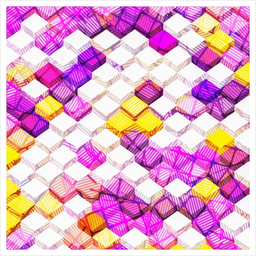 geometric square cube pattern abstract background in purple yellow Art Print by Timmy333