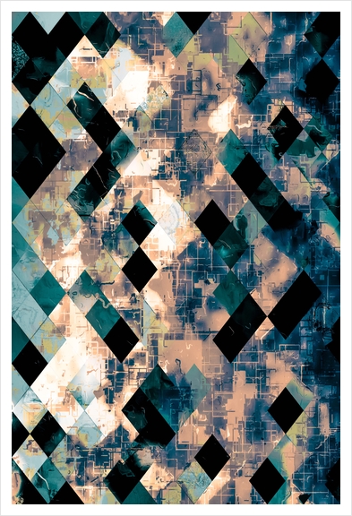 geometric pixel square pattern abstract background in blue brown Art Print by Timmy333