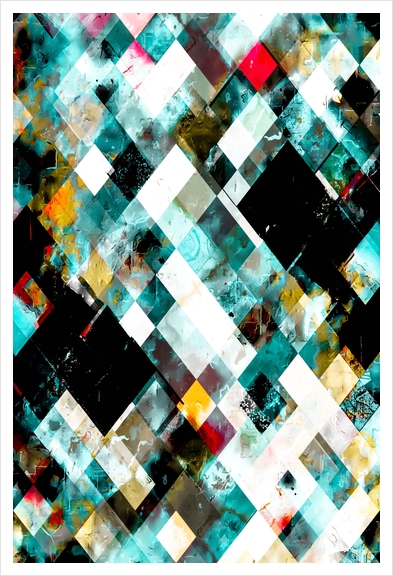 geometric pixel square pattern abstract art in blue brown yellow red Art Print by Timmy333