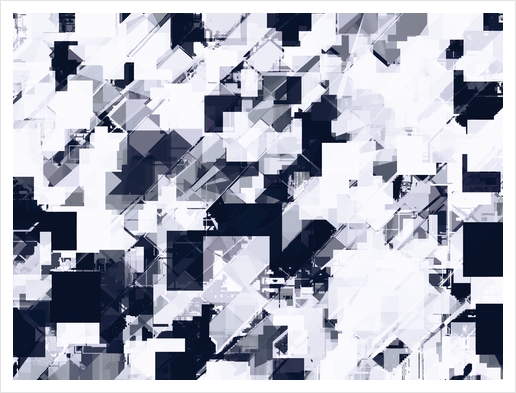 geometric square pixel pattern abstract background in black and white Art Print by Timmy333