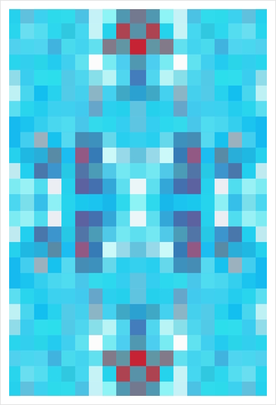 geometric symmetry art pixel square pattern abstract background in blue red Art Print by Timmy333