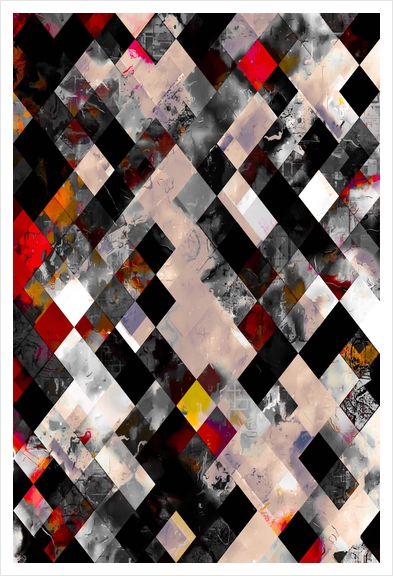 geometric pixel square pattern abstract art in red brown black Art Print by Timmy333